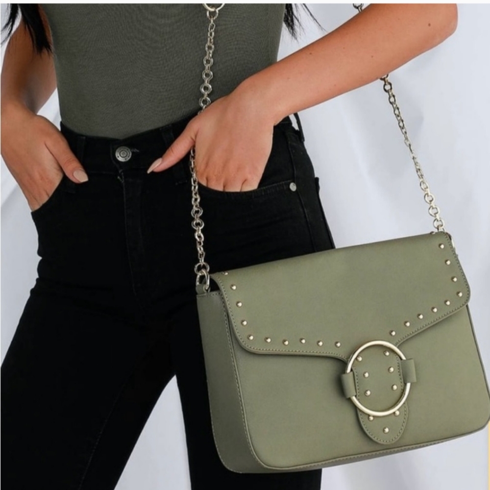 Olive Green Bag Lulu's "Andrea" Shoulder Bag Purse  w/Gold Chain  New